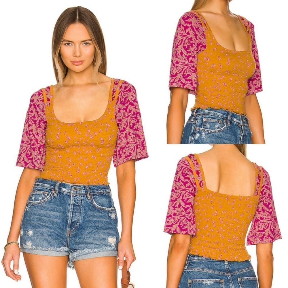 Free People Marigold Tee in Golden Combo Size Small
